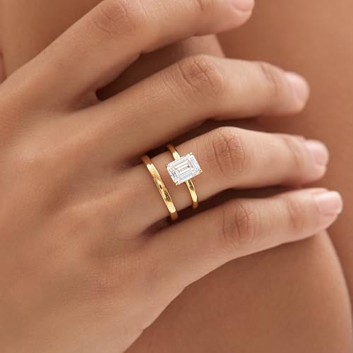 Michooyel 18K Gold Plated Cubic Zirconia Engagement Ring for Women, 2.0ct Emerald cut CZ Solitaire Promise Rings 925 Sterling Silver Rings2