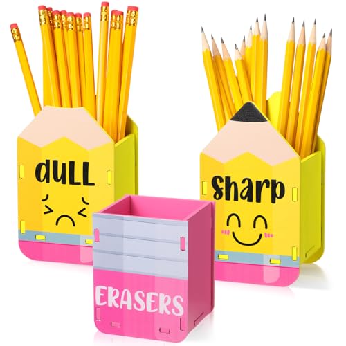 DoubleFill 3 Pcs Sharp and Dull Pencil Holder Eraser Buckets Wooden Shaped Dispenser for Back to...