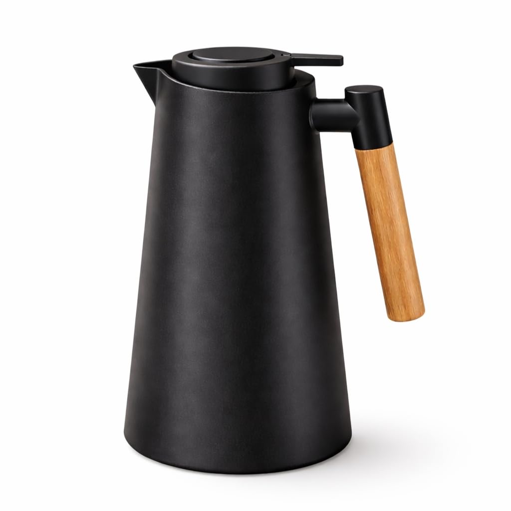 Garrafa Térmica 1 Litro Cabo de Madeira Premium |Café Chá e Bebidas Quentes