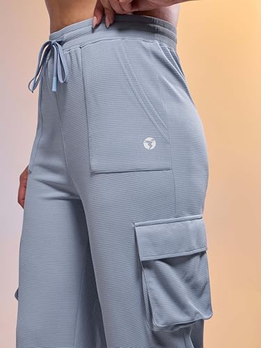 Image of TECHNOSPORT Women's Straight Fit Solid Textured Sports Cargo Pants with Technocool+, Quick Dry for Gym, Sports and Regular Use