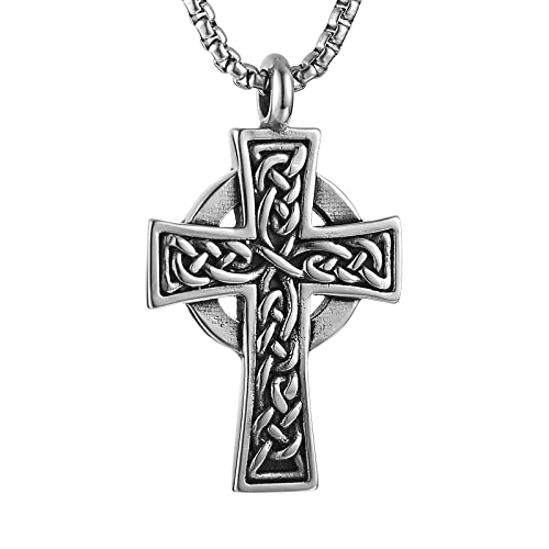 HZMAN Stainless Steel Celtic Cross Necklace for Men Women Vintage Viking Irish Knot Amulet Pendant Jewelry Gift