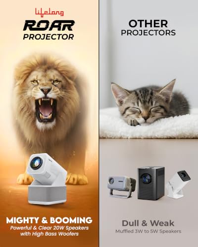 Image of Lifelong Electronics ROAR Projector with 2 Mics | Booming 20W Speakers | Cricket Commentary, Karaoke Party & Room Cinema | 1080P & 4K Ultra HD Support | All Android OTT Apps | Ultra Bright 150 inch Screen