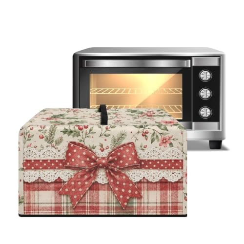 Image of Microwave Oven Cover Christmas Decor Air Fryer Toaster Protector Electrical Appliance Cover for Kitchen Countertop, L, 20.9 x 15.7 x 12.4 Inches, Christmas Bow Holly Plaid