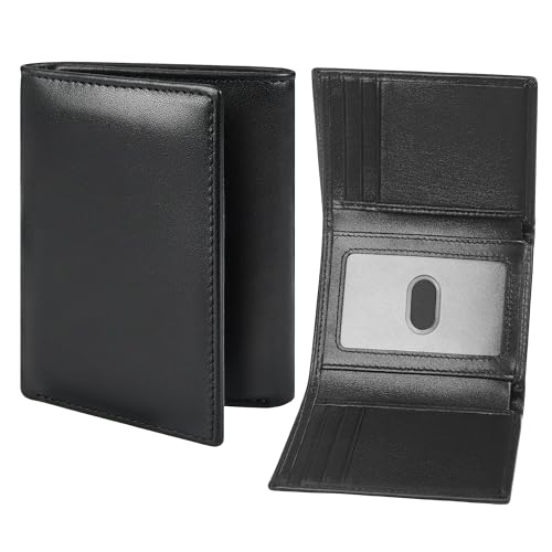 BSMUWOT Genuine Leather Trifold Wallet for Men, Rfid Blocking Tri fold Mens Wallets with ID Window (Black)