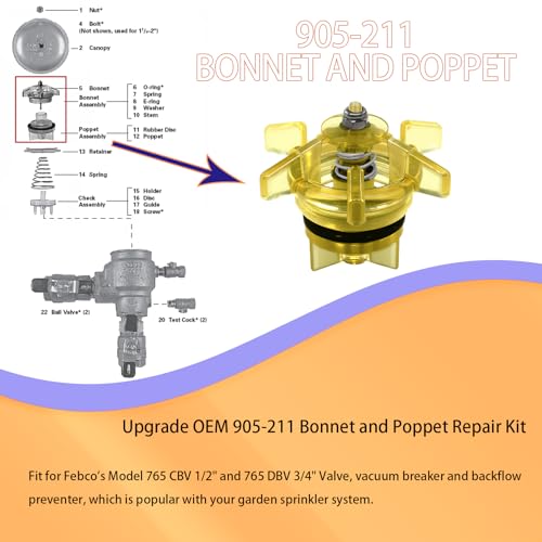 2024 Upgrade 905-211 Bonnet and Poppet Repair Kit for Febco 765 1/2&3/4 Backflow Preventer and Vacuum Breaker Repair Kit 3-Year Warranty - Thumbnail 5