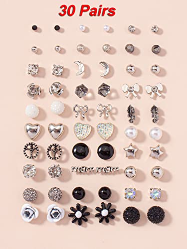 30 Pairs Crystal Pearl Earrings Combo Set for Women