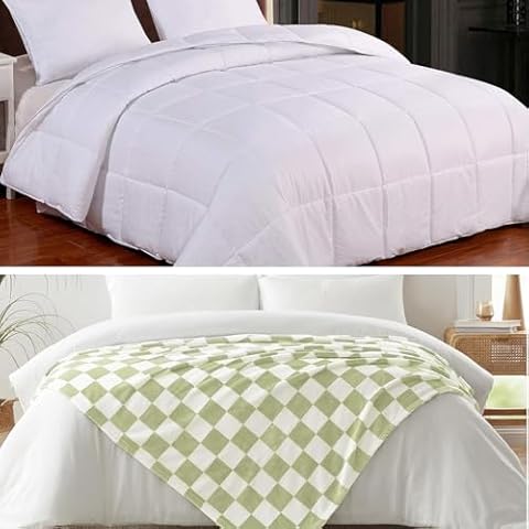 Homelike Moment Down Alternative Duvet Insert & Green Checkered Thorw Blanket Cover