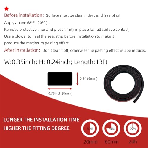 Image of Weather Stripping Seal Strip for Doors /Windows 13Feet, Self-Adhesive Soundproofing Rubber Weatherstrip Gap Blocker, Black