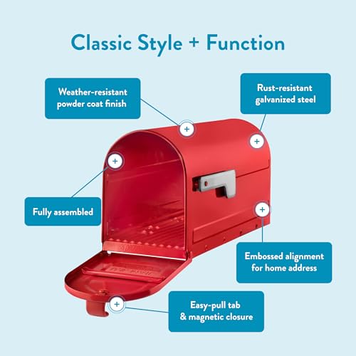 Image of ARCHITECTURAL MAILBOXES 7600R MB1 Mailbox, Medium, Red | Galvanized steel build for outside with rust-resistant powder-coat finish and a magnetic door closure. USPS approved.