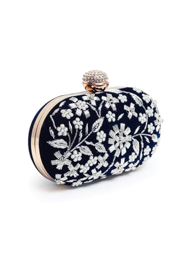 Image of THE TAN CLAN Hand Embroidered Luxury Clutch Purse for Women | Evening Hand Clutch Bag | Ladies Party Wedding Purse with Chain Strap | Ethnic Woman Handbag Gift for Birthday, Anniversary