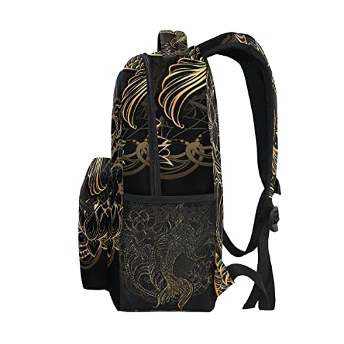 Asian Spiritual Gold Koi School Backpack Bookbag For Boys Girls Teens Casual Travel Bag Computer Laptop Daypack #TOP3