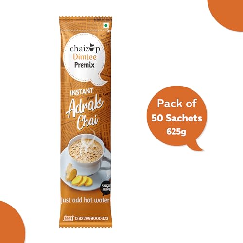 Image of Chaizup Dimtee 1 Min Instant Adrak Premix Tea - 50 Sachets | Adrak Flavours | 50 Servings | 625g