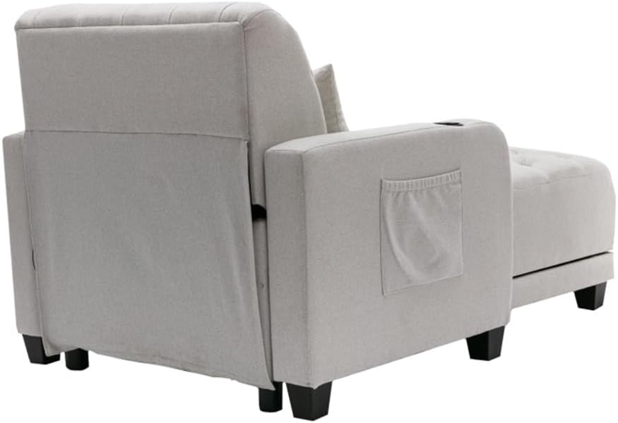 Living Room Leisure Sofa with Side Storage Pockets and Wooden Legs, Suitable for Rooms and Balconies