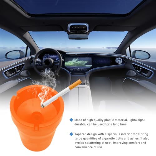 Image of Ohleats Car Ashtray, Smokeless Smellproof Windproof Self-Extinguishing Auto Ashtray, Portable Mini Vehicle Cigarette Trash Can Fits Most Cup Holder for Home Office, Car Accessories (Orange)
