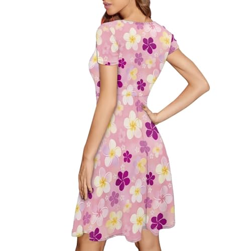Image of HUGS IDEA Womens Puffy Swing Midi Dress Round Neck Short Sleeve Party A-Line Dresses
