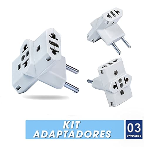 Kit com 03 Adaptadores Benjamim Tomada T Com 3 Entradas Multiplicador de Tomadas 10A até 250v Plug F