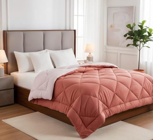 Image of Reversible Dual Tone Duvet Cover | Rajai Cover | Quilt Cover for Double Bed | Zipper Closure | Soft, Lightweight (90 inchx100 inches, Mist Red)