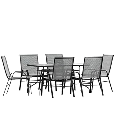 AMAZON - Flash Furniture 6 Flex Comfort Stack Chairs, 7 Piece Set, Gray