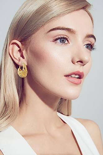Gold Hoop Earrings For Women Trendy,14K Gold Plated Chunky Dangle Hoop Earrings,Statement Thick Yellow Gold Huggie Medium Hoops,Fashion Jewelry Gift.2