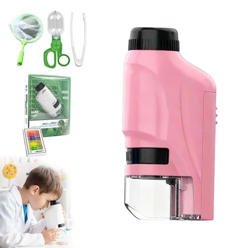 60-120x Microscope pour Enfants Portable, Le petiscope Enfant avec LED, Petit Scope Enfant avec lamelles, 12 échantillons Inclus, pour Les passionnés de Sciences (D)