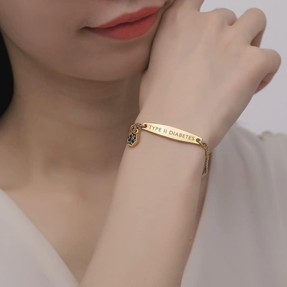 mnmoom Medical id bracelets for women 7-8.5 inch stainless steel small Figaro chain Medical alert bracelets