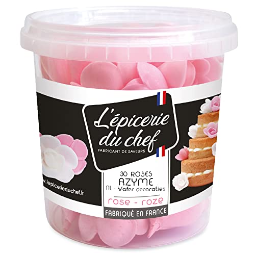 Épicerie du Chef - Pot de 30 Roses en Azyme Rose - Décoration Fleur Alimentaire Pâtisserie, Gâteau, Pièce-Montée, Cupcakes - Comestibles & Colorant...