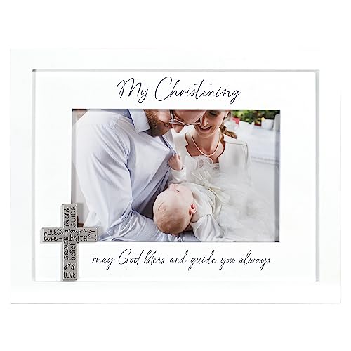 Malden 3633-46 International Designs 4X6 My Christening Picture Frame My Christening May God Bless And Guide You Always Raised White Outer Mdf Wood Moulding White Wood Grain Finish Mat cover