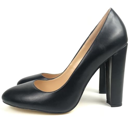 Round Toe High Heel Pumps for Women Ladies Elegant Office Work Career Heels Block Heel Black Customized Shoes