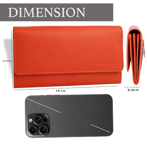 Image of Steve Jhonson Leather Wallet for Women - Mini Hand Purse with Card Holder - Women Stylish Clutch Purse - Cute Mini Ladies Wallet for Daily Use - Fancy Ladies Purse with Slim Design (Orange)