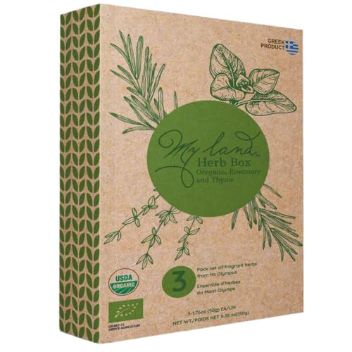 My Land Organic Mediterranean Herb Set – Greek Oregano, Rosemary & Thyme From Mount Olympus (3 × 1.76 Oz) – Usda Organic Dried Herbs For Cooking, Seasoning & Herbal Tea