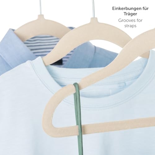 Laleni Kinderkleiderbügel 30 Stück Mit Samtbezug - Platzsparend, 360° Drehbar, Rutschfest - Elfenbein