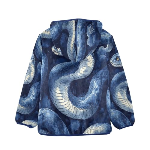Blue Snake Watercolor Toddler Fleece Jacket Girl Boys Hooded Fleece Jacket Coat Warm Outwear Zip-up 3-10T2
