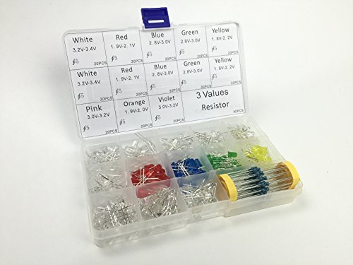 260Pcs 5mm Assorted LED Light Emitting Diodes 8 Colors with Free 90pcs 3 Value Resistor kit - Thumbnail 2