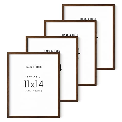 HAUS AND HUES 11x14 Walnut Oak Frame Set of 4 - Wooden Poster Holders, Rustic Gallery Wall Display