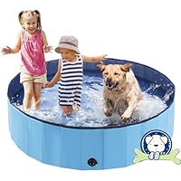 Eooqi Foldable Dog Pool, Portable Pet Bath Tub and Kiddie Swimming Pool, Collapsible Bathtub for Puppies, Small, Medium and Large Dogs, Cats and Kids, 48 x 12 in, Blue