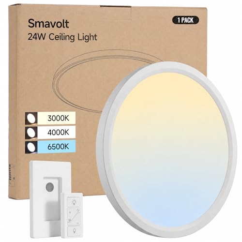 Smavolt Plafonnier LED Dimmable, Lampe de Plafond 24W avec Télécommande, Luminaire Led 3000K-6500K, Luminaire Plafonnier Intérieur pour Salon, Chambre...