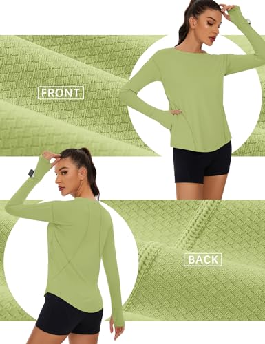 Loovoo Camisetas femininas de corrida de manga comprida para treino FPS 50+ camiseta esportiva de se