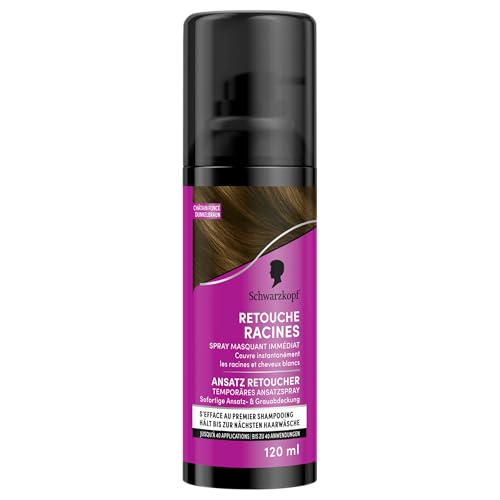 Schwarzkopf - Retouche Racines Cheveux Blancs - Spray Masquant Temporaire Racines Cheveux - S’efface au premier shampooing - Châtain foncé, 120 ml (Lot de...