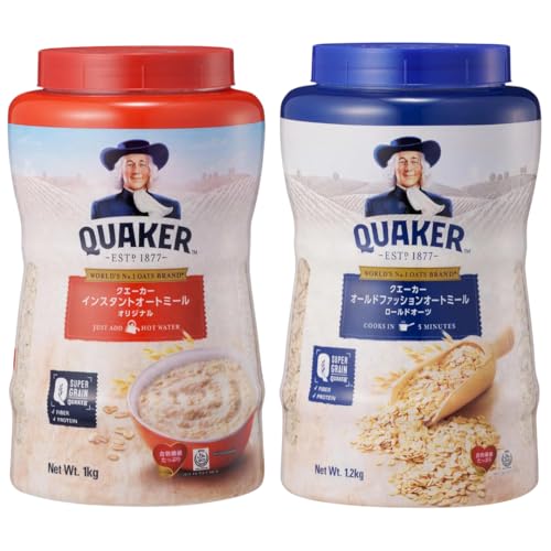 【 2種 セット 】クエーカー 「 インスタント オートミール オリジナル 1s 」+「 オールドファッション オートミール 1.2s」 各1個 オーストラリア産 オーツ麦 食物繊維 食べ比べ 熱湯 電子レンジ 大容量 7RabbitRiograndeオリ