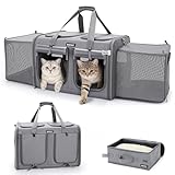 MIDOG 2 Cat Carrier with Litter Box, Expandable Dual Compartment Cat Carrier for 2 Cats, Large Soft Sided Double Pet Carrier for Car Travel, Moving