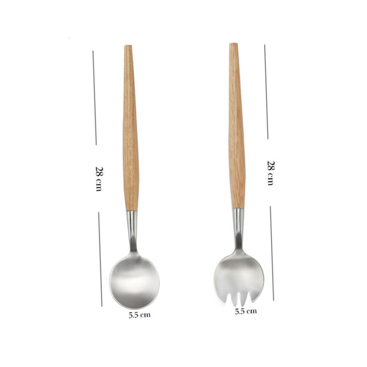 OFFSCH Dinner Fork Spoon Set Salad Servers Stainless Steel Forks Wooden Handles Lunch Box Cutlery Kit