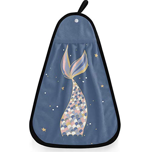 Visesunny Mermaid Tail With Gold Sparkle Scale Hand Towel For Kitchen Bathroom Decor Soft Absorbent Cotton Dish Towel With Hanging Loop Botton Cleaning And Drying Washcloth #TOP9