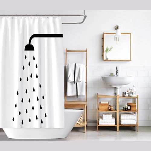 ANAZOZ Rideau de Douche Imprimé Blanc Noir 120x180 cm à Œillets, Rideau Douche Imperméable pour Salle de Bain Lavable Machine, Style B