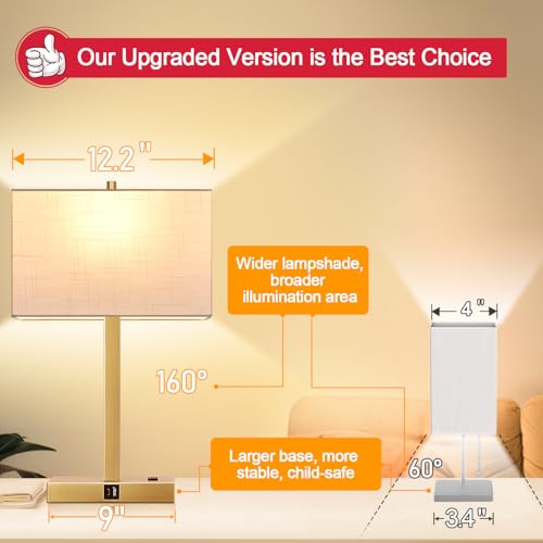 Image of Lynnoland 21 inch Set of 2 Table lamp with USB A+C & AC Outlets, Touch Control 3-Way Dimmable Nightstand Lamps for Living Room Bedroom Office Reading, Linen Shade Touch Lamps, 3000K LED Bulbs Included