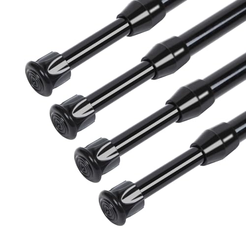 Spring Curtain Tension Rods, 4 Pack Cupboard Bars Curtain Rods No Drilling 16 to 28 Inches Adjustable Extension Rod for Bathroom Window Closet Wardrobe Bar DIY Projects (Black, 16-28 in-4 Pcs)