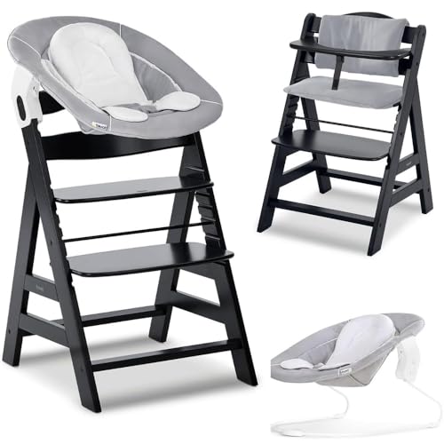 hauck Alpha Plus Newborn Set Trona Evolutiva Recién Nacidos con Hamaca Cojín y Arnés - Silla Alta de Madera para Bebés desde el Nacimiento - Tronas Primeras Comidas para Niños