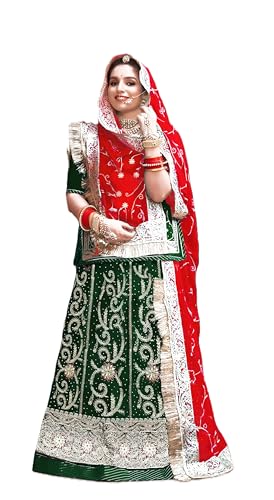 Image of Heavy Embroidery Work Semi Stitched Shimmer Silk Designer Rajputi Poshak For Women Rajasthani Lehenga Choli