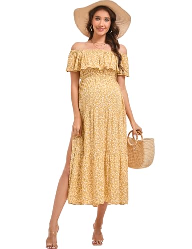 Image of Maternity Dress Women's Off Shoulder Split A Line Casual Maxi Dress Photography Dress for Babyshower