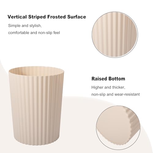 JiatuA Small Trash Can Plastic Wastebasket Round Garbage Container Bin for Bathroom, Kitchen, Bedroom, Home Office, College Dorm, Beige 2 Pack by JiatuA - Image 4
