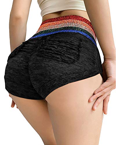 YAMOM Womens Sexy Ruched Butt Lifting Gym Shorts High Waisted Booty Yoga Shorts Workout Running Shorts